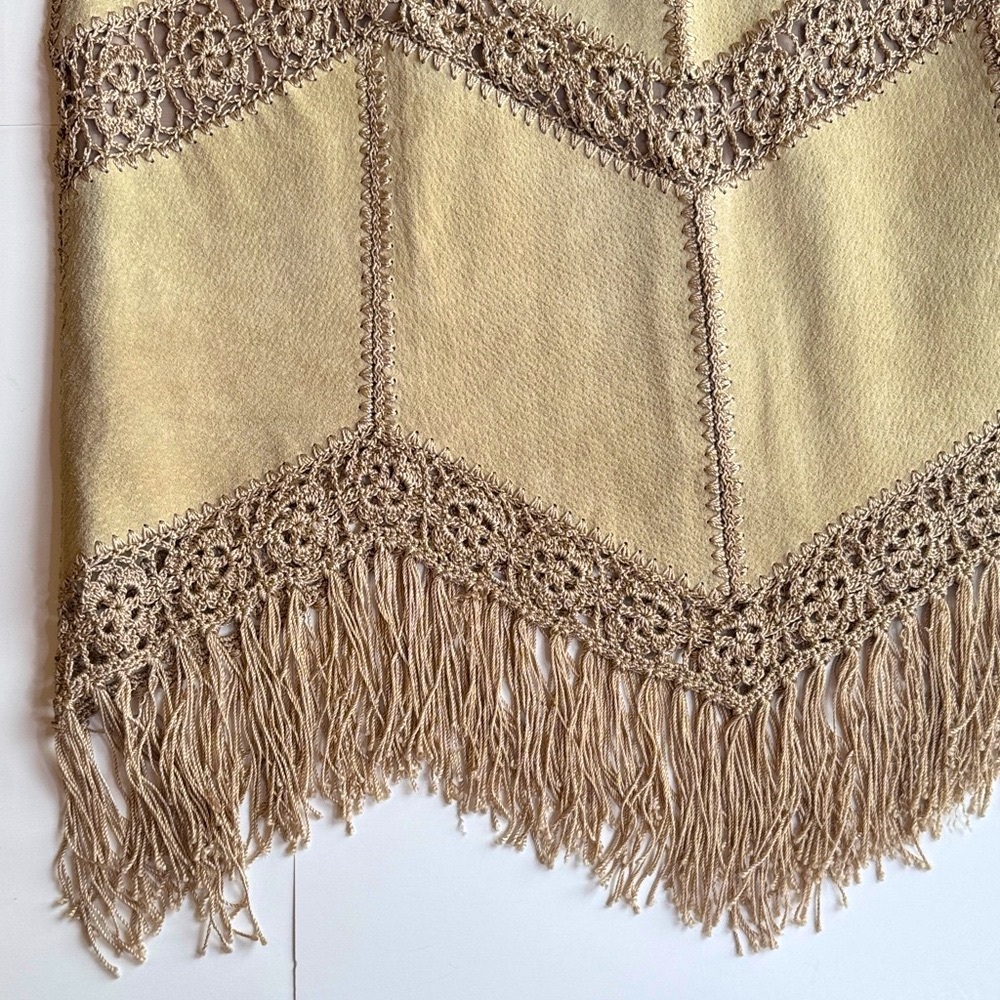 Lee Magraw Collection Vintage Suede Fringe Midi Skirt Beige Size 10 - Picture 5 of 16